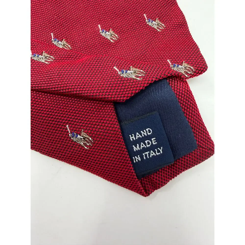 POLO RALPH LAUREN Vintage 1990s All-Over Polo Pony Silk Tie in Burgandy